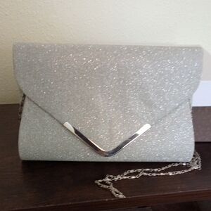 Silver Glitter Clutch with Chain Strap